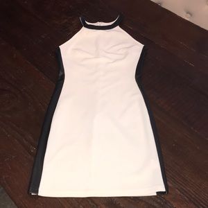 dress with black faux leather strip down the side